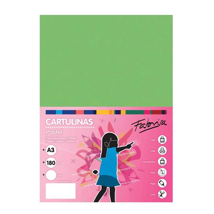 Fabrisa Pack de 25 Cartulinas 180 g/m² - Tamaño A3 - Color Verde 1