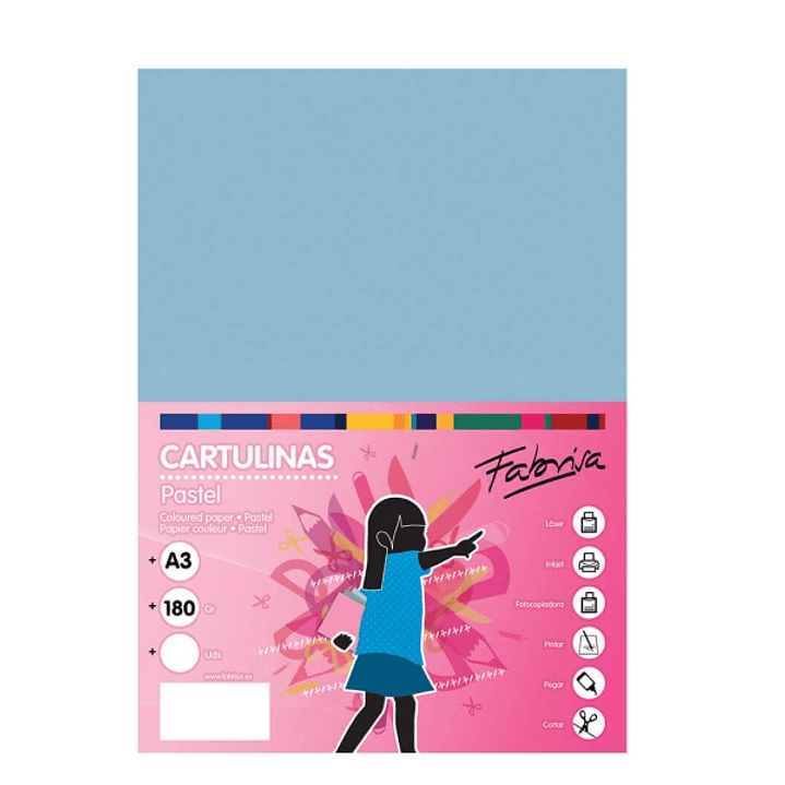 Fabrisa Pack de 25 Cartulinas 180 g/m² - Tamaño A3 - Color Azul Claro 1