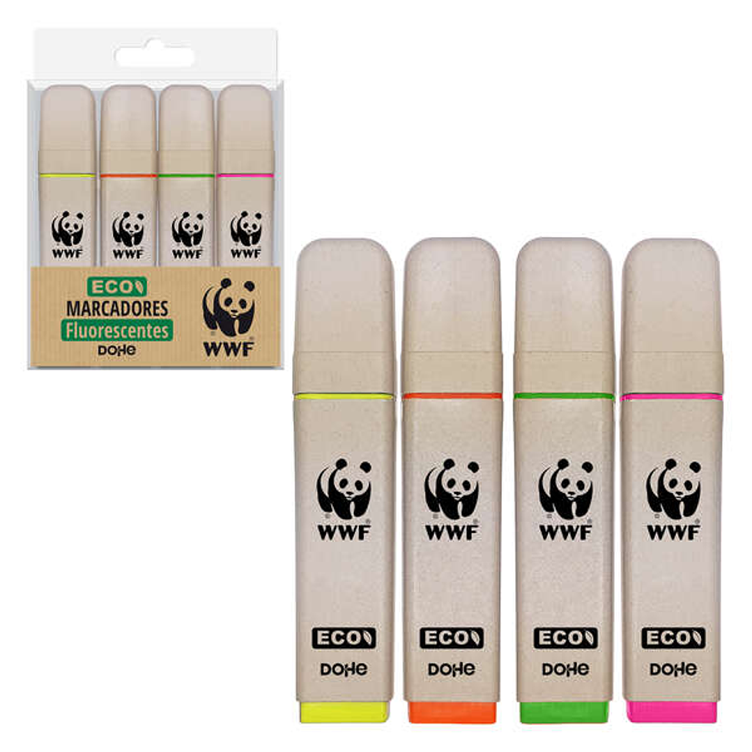 Dohe Pack de 4 Rotuladores Fluorescentes ECO - Punta Biselada - Trazo 1-5mm - Tinta con Base de Agua - Colores Surtidos 1