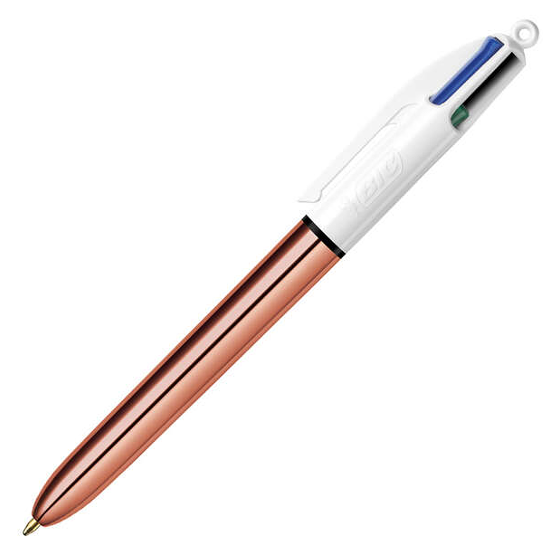 Bic 4 Colours Rose Gold Boligrafo de Bola Retractil - Punta Media de 1.0 mm - Tinta con Base de Aceite - Cuerpo Rosa Metalizado/Blanco 1