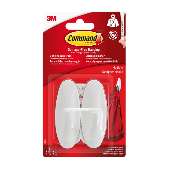Command Ganchos Adhesivos - Plastico Resistente - Soporta hasta 1.3kg - Color Blanco 1