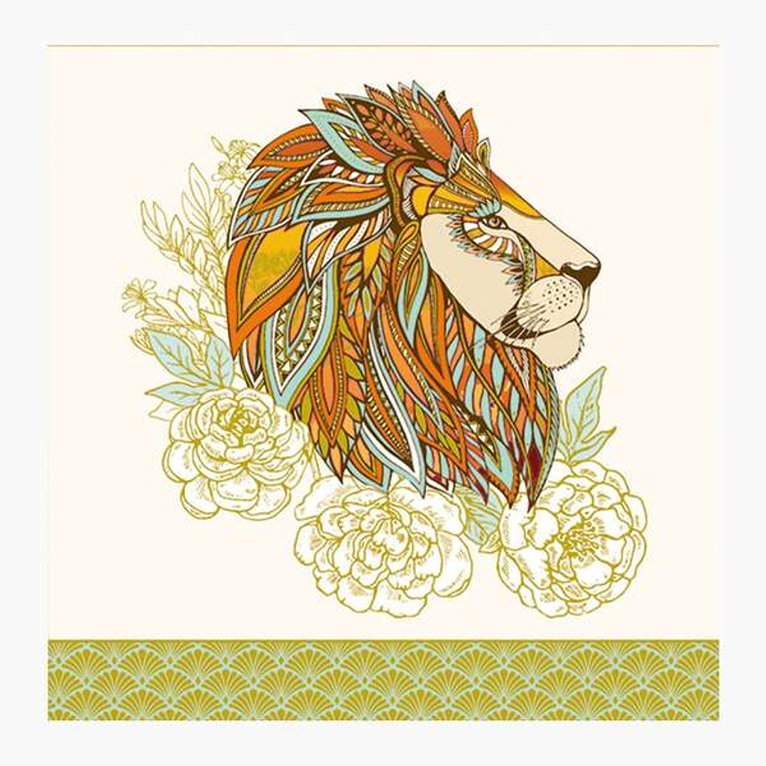 Pictura Tarjeta Arabesque - 16x16cm - Tematica Leon - Tarjeta Triptica - Sobre Blanco Incluido - Papel con Certificacion FSC 1