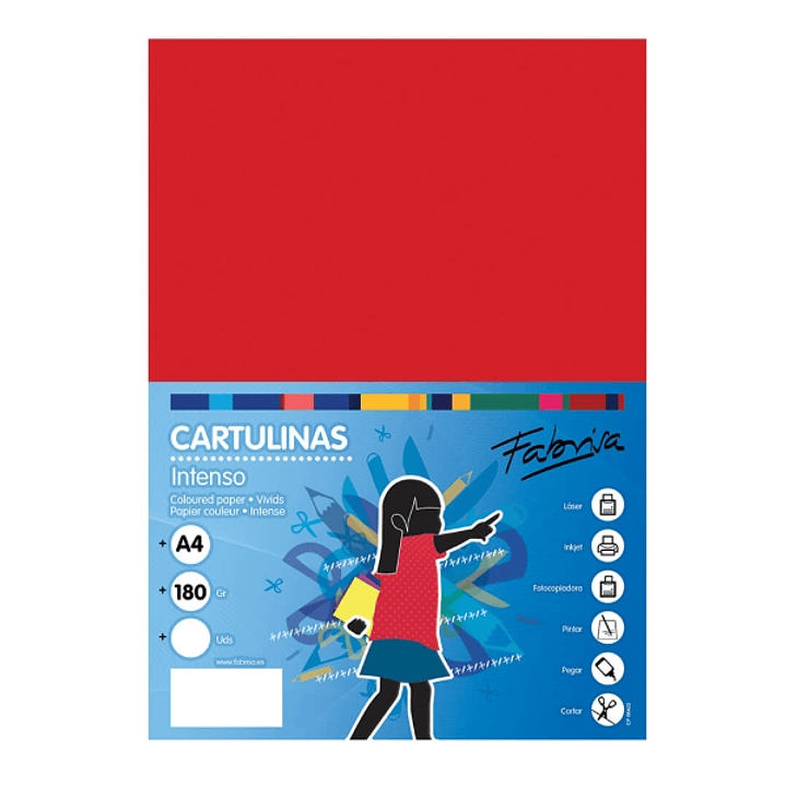 Fabrisa Pack de 50 Cartulinas 180 g/m² - Tamaño A4 - Color Rojo 1