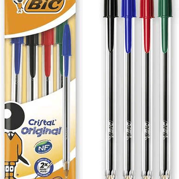 Bic Cristal Original Pack de 4 Boligrafos de Bola - Punta Redonda de 1.0mm - Trazo 0.4mm - Tinta con Base de Aceite - Colores Surtidos 1