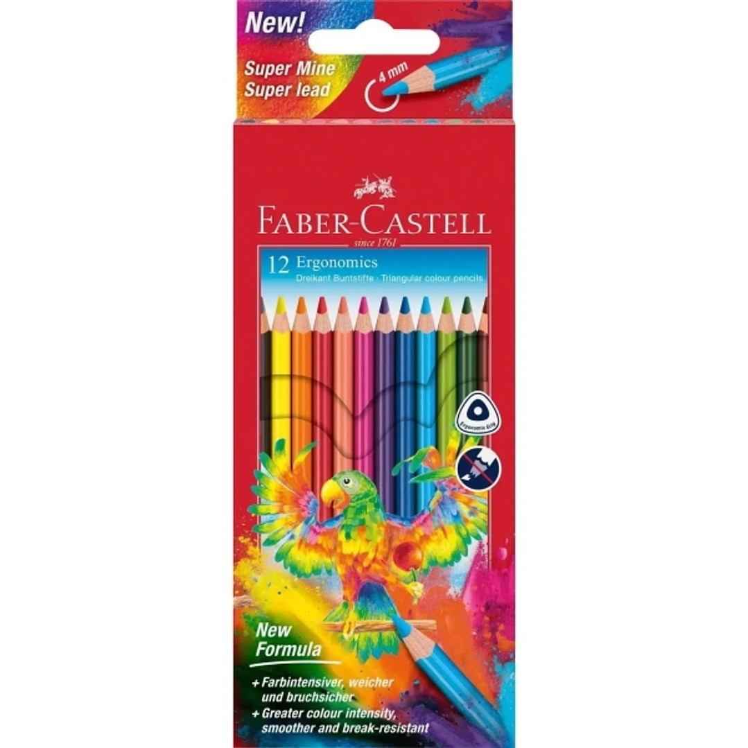 Faber-Castell Super Mine Ergonomics Pack de 12 Lapices de Colores Triangulares Ergonomicos - Mina de 4mm - Resistencia a la Rotura - Colores Surtidos 1