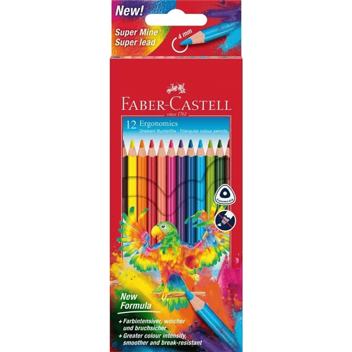 Faber-Castell Super Mine Ergonomics Pack de 12 Lapices de Colores Triangulares Ergonomicos - Mina de 4mm - Resistencia a la Rotura - Colores Surtidos 1