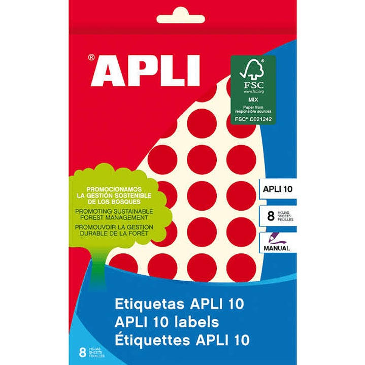 Apli Etiquetas 10 Rojas Ø 16mm 8 Hojas 1