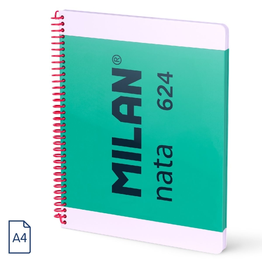 Milan Nata 624 Cuaderno Espiral Formato A4 Cuadricula 5x5mm - 80 Hojas de 95 gr/m2 - Microperforado, 4 Taladros - Color Verde 1