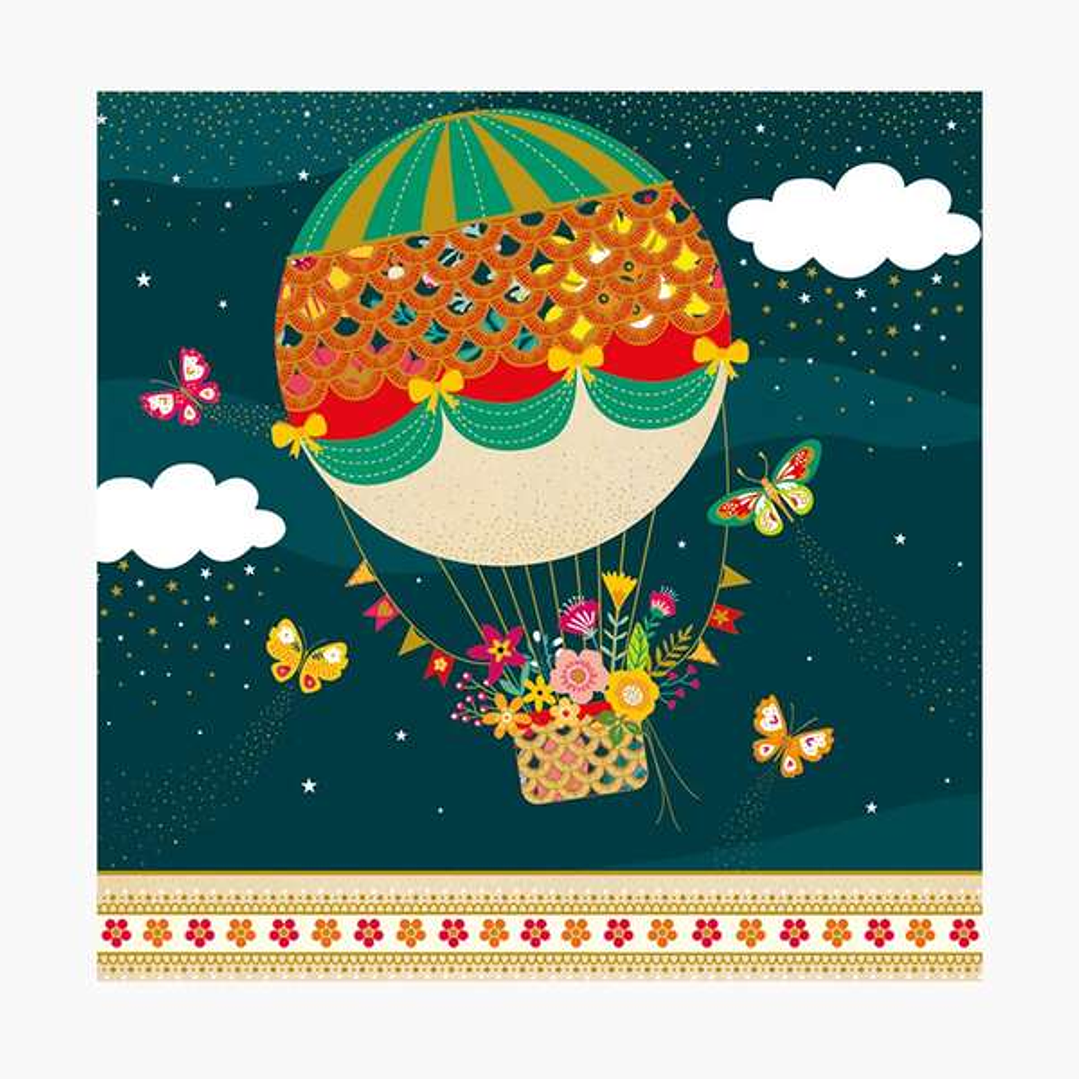 Pictura Tarjeta Arabesque - 16x16cm - Tematica Globo Aerostatico - Tarjeta Triptica sin Envoltorio - Incluido Sobre Blanco - Papel con Certificacion F 1