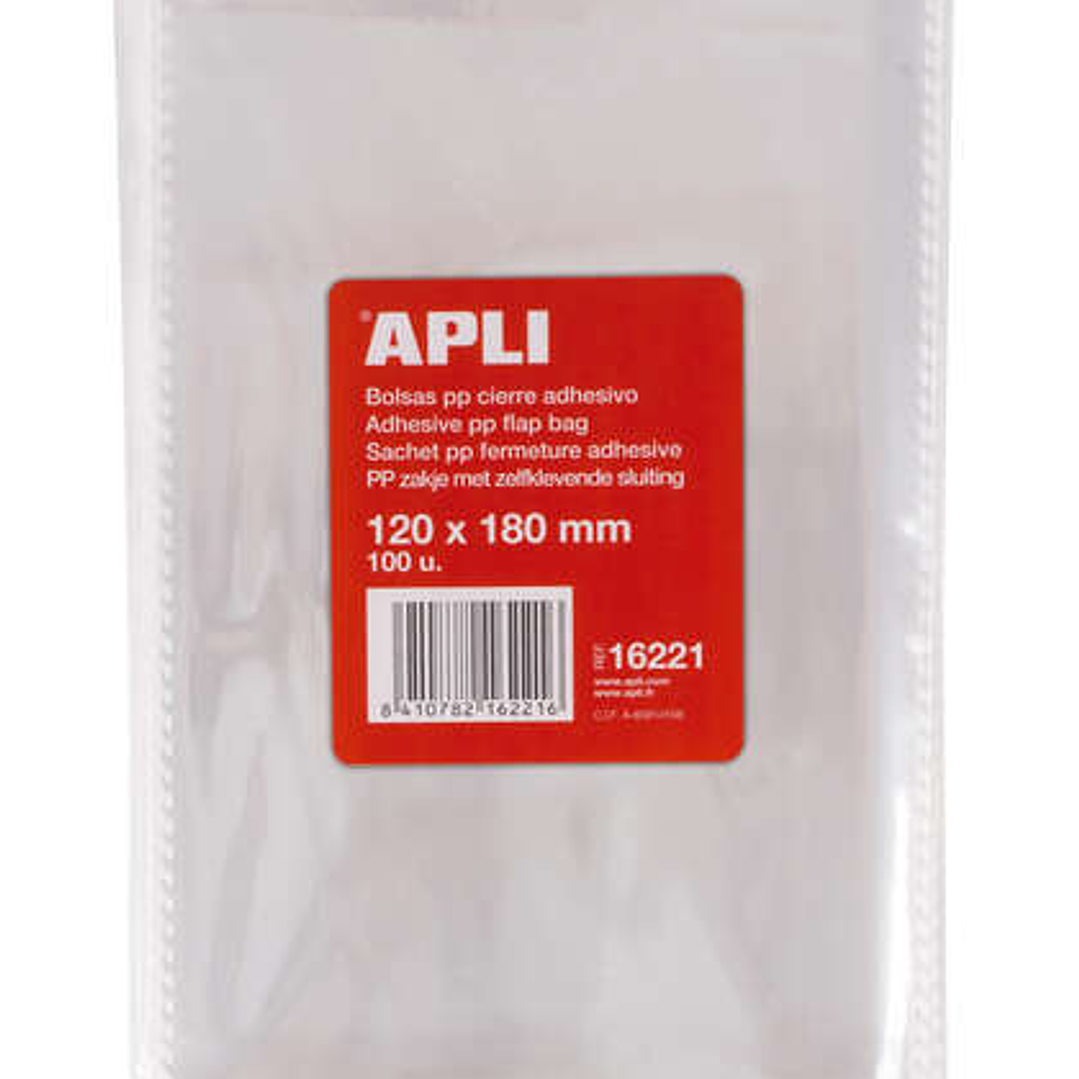Apli Pack de 100 Bolsas Polipropileno Transparente con Cierre Adhesivo - Tamaño 120 x 180mm - Galga 120 - Alta Resistencia y Flexibilidad - Uso Alimen 1