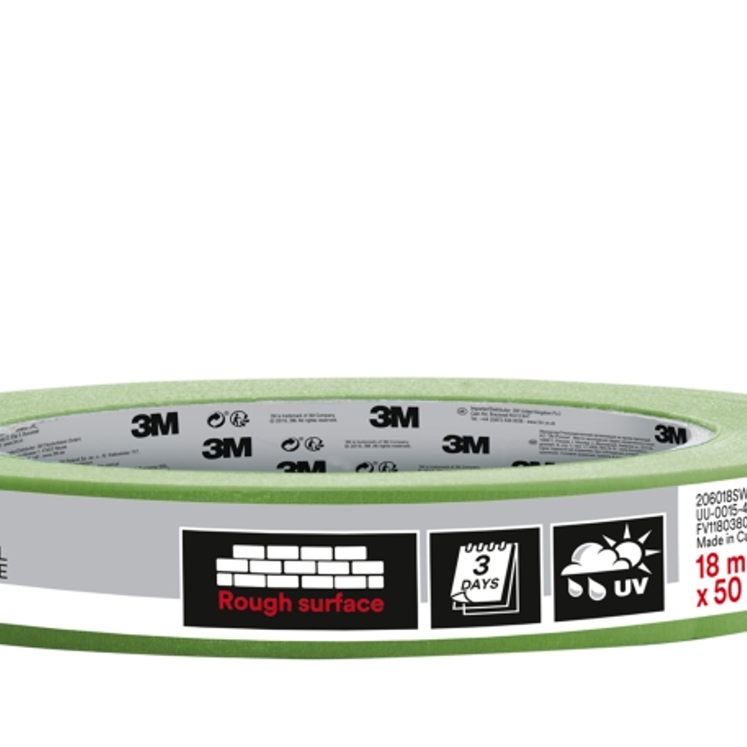 3M Cinta de Enmascarar Profesional para Superficies Rugosas - 18mm x 50m - Color Verde 1