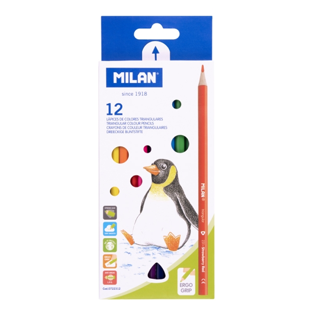 Milan Pack de 12 Lapices de Colores - Triangulares - Colores Surtidos 1