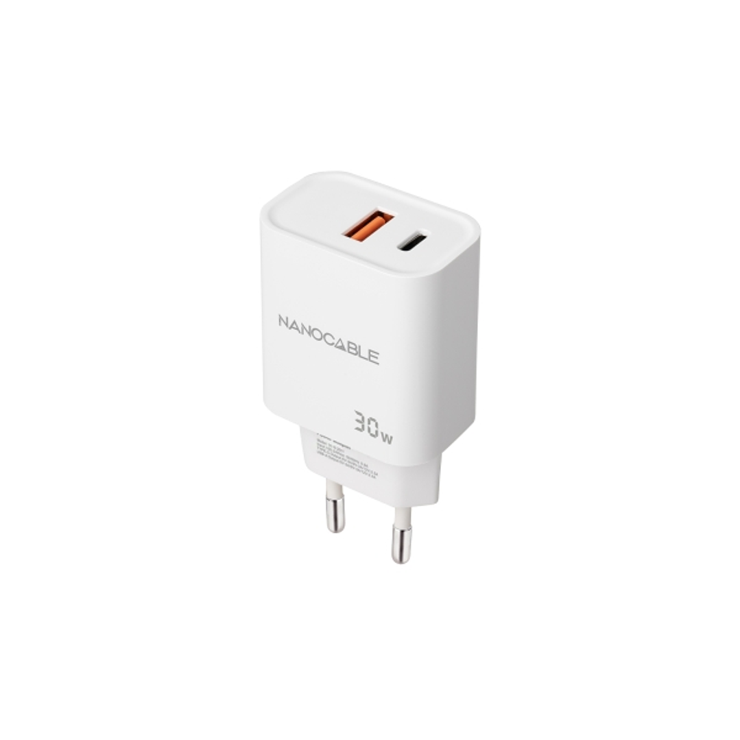 Nanocable Cargador de Pared USB-C/PD + USB-A/QC 30W - Color Blanco 1