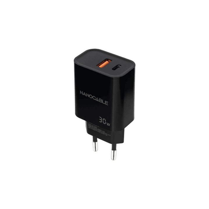 Nanocable Cargador de Pared USB-C/PD + USB-A/QC 30W - Color Negro 1