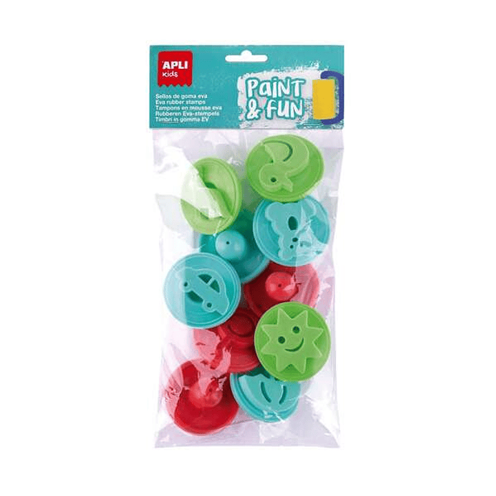 Apli Kids Paint & Fun Pack de 10 Sellos de Goma EVA para Estampacion - Con Mango de Plastico - Formas y Colores Surtidos 1