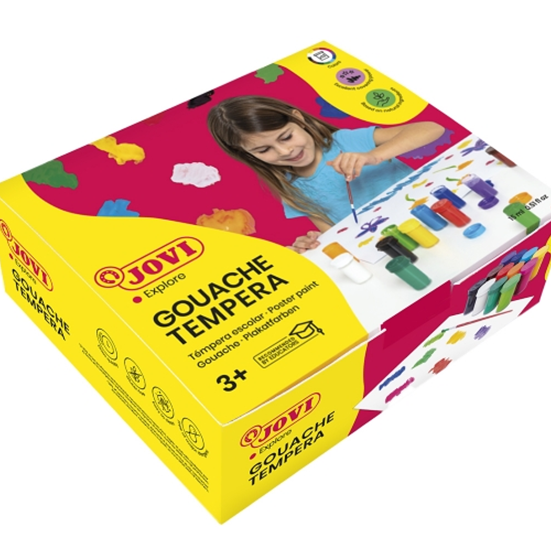 Jovi Gouache Tempera Estuche de 12 Botes 15ml - Mezclables - para Papel, Cartulina, Madera, Tela, Pasta de Modelar y Fango - Incluye Pincel - Color Su 1