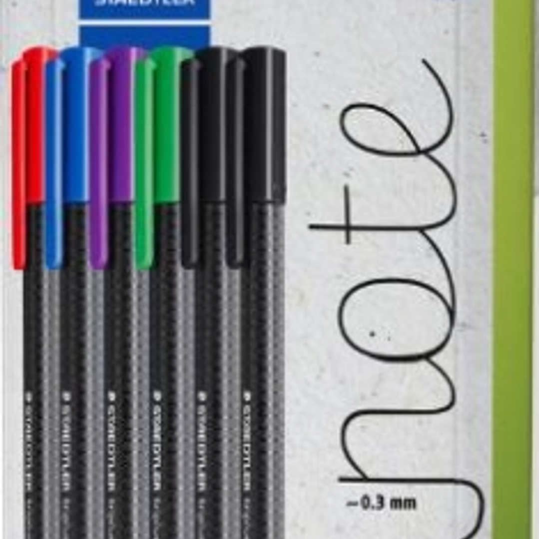Staedtler Triplus Fineliner 334 Pack de 6 Rotuladores de Punta Fina - Trazo de 0.3mm aprox. - Tinta Antisecado a Base de Agua - Carcasa Fabricada en u 1