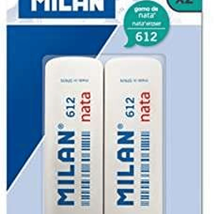 Milan Nata 612 Pack de 2 Gomas de Borrar Biseladas - Plastico - Suave - No Abrasiva - Color Blanco 1