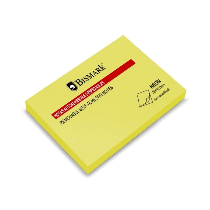 Bismark Bloc de 100 Notas Adhesivas 76x127mm - Color Amarillo Neon 1