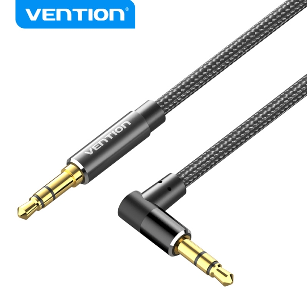 Vention Cable de Audio - Conector Angulo 90º - Chapado en Oro - Carcasa de Aluminio - Cobre Esmaltado - TPE Trenzado - Color Negro 1