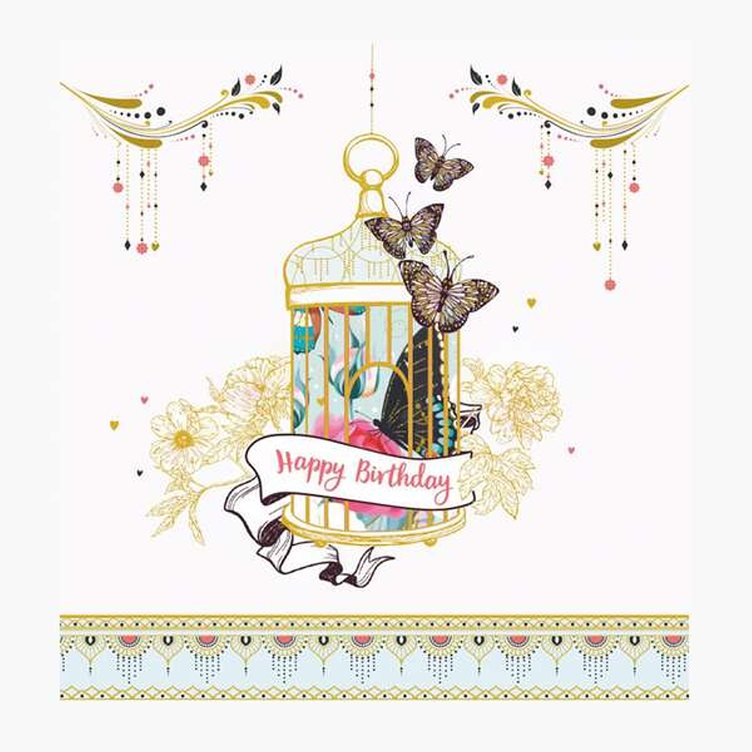 Pictura Tarjeta Arabesque - 16x16cm - Tematica Jaula de Pajaros - Tarjeta Triptica sin Envoltorio - Incluye Sobre Blanco - Papel con Certificacion FSC 1