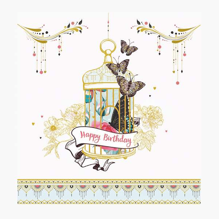 Pictura Tarjeta Arabesque - 16x16cm - Tematica Jaula de Pajaros - Tarjeta Triptica sin Envoltorio - Incluye Sobre Blanco - Papel con Certificacion FSC 1