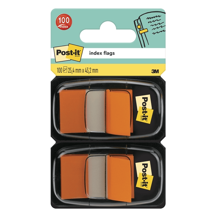 Post-It Index Pack de 2 Dispensadores con 50 Marcadores de Indice Reposicionables - Forma Rectangular - Color Naranja 1