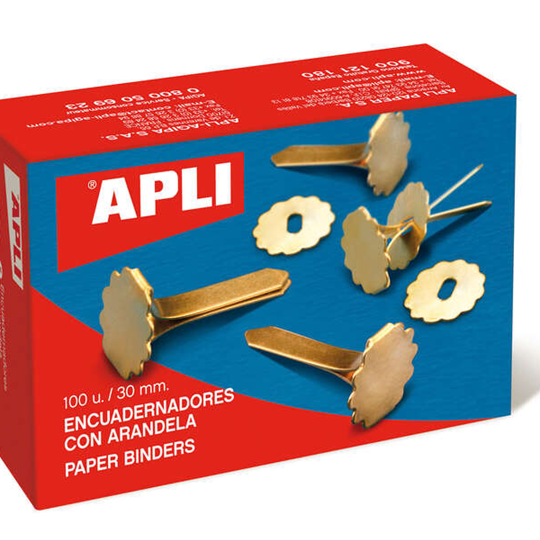 Apli Encuadernadores Metalicos con Arandela - 30mm - Incluyen Arandela para Embellecer y Evitar Rozaduras - Caja de 100 Unidades 1
