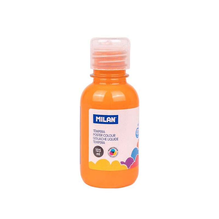 Milan Botella de Tempera 125ml - Tapon Dosificador - Secado Rapido - Mezclable - Color Naranja 1
