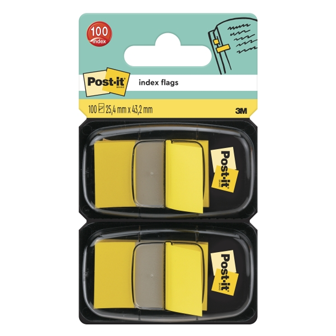 Post-It Index Pack de 2 Dispensadores con 50 Marcadores de Indice Reposicionables - Forma Rectangular - Color Amarillo Claro 1