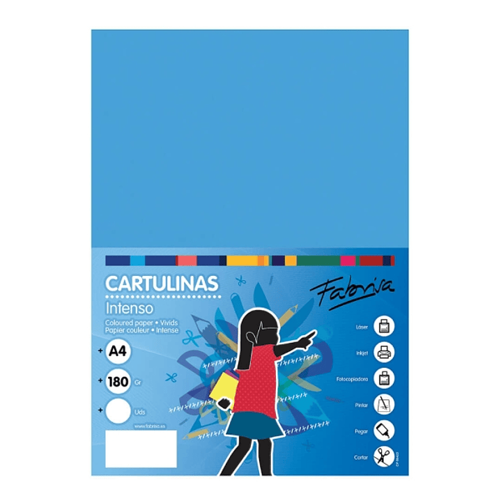 Fabrisa Pack de 50 Cartulinas 180 g/m² - Tamaño A4 - Color Azul Turquesa 1