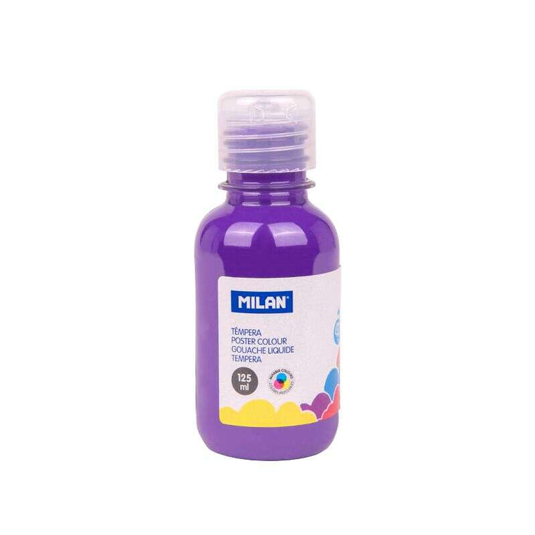 Milan Botella de Tempera 125ml - Tapon Dosificador - Secado Rapido - Mezclable - Color Violeta 1