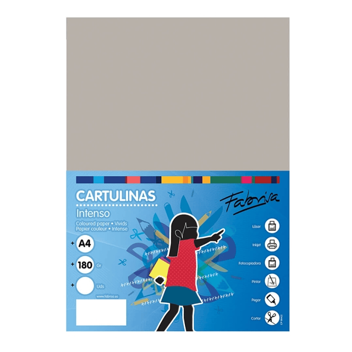 Fabrisa Pack de 50 Cartulinas 180 g/m² - Tamaño A4 - Color Gris 1
