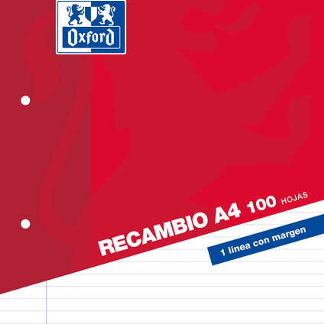 Oxford Classic Recambio de 100 Hojas Sueltas A4 1 Linea Horizontal con Margen 4 Taladros 1