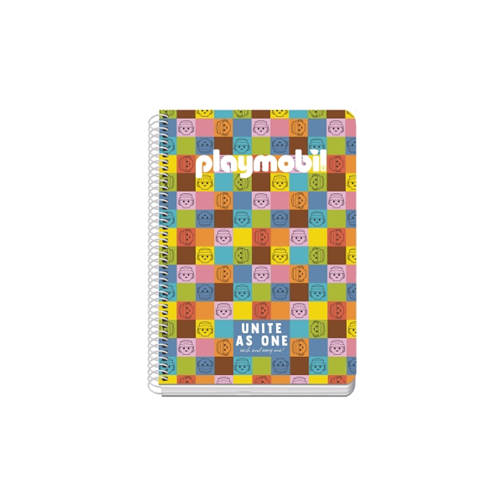 Dohe Playmobil Unite As One Cuaderno Espiral A5 80 Hojas Cuadricula 4mm con Margen - Tapa Rigida Impresa a todo Color - Guardas Impresas 1