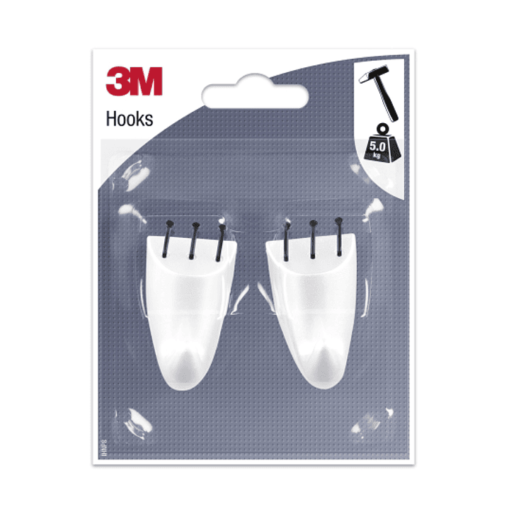 3M Pack de 2 Ganchos para Clavar - Formato M - Soporta hasta 5kg - Color Blanco 1