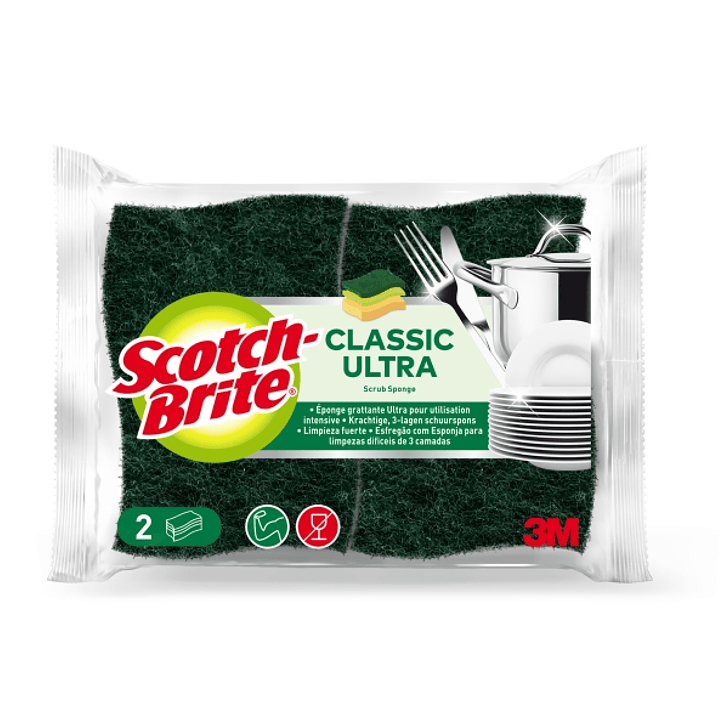 Scotch-Brite Classic Pack de 2 Estropajos de Cocina Ultra - Color Verde Oscuro 1