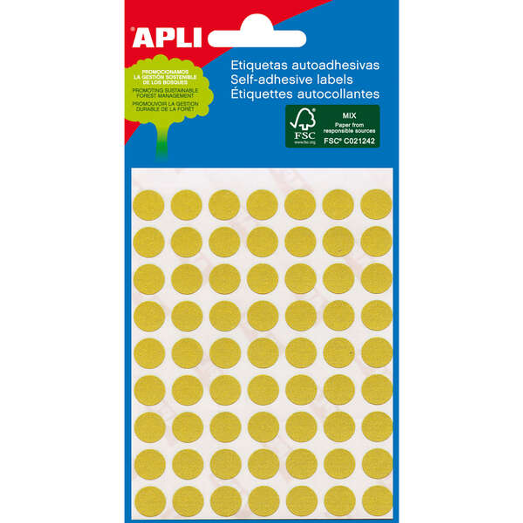 Apli Minibolsa de 288 Etiquetas Redondas Ø 8mm - 3 Hojas por 96 Etiquetas - Adhesivo Permanente - Color Amarillo 1