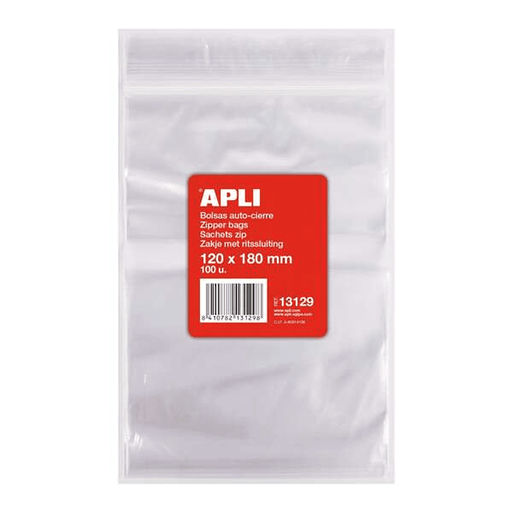 Apli Pack de 100 Bolsas de Auto Cierre 120 x 180 mm - Cierre Seguro - Aptas para Alimentos 1