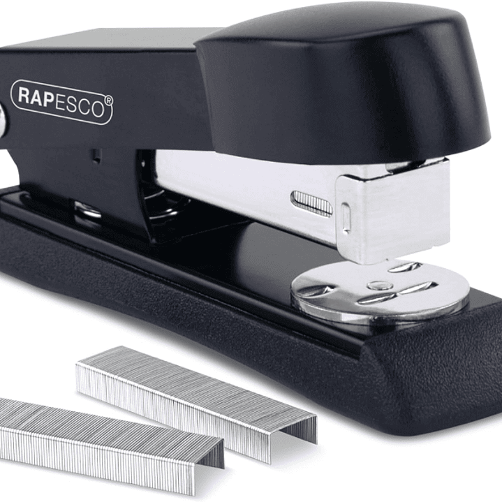 Rapesco Minno 526 Grapadora Metalica de Sobremesa - Hasta 20 Hojas - Grapas 22/6, 24/6, 26/6 - Grapado Cerrado y Abierto - Color Negro 1