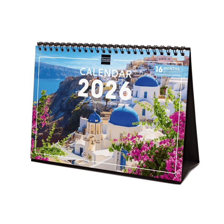 Finocam Calendario de Sobremesa Internacional - Anual 2026 - Imagenes Variadas - 210x70x155mm - Tematica de Ciudades y Pueblos 1
