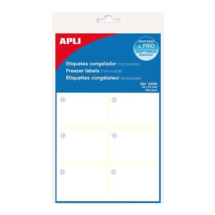 Apli Pack de 10 Hojas de Etiquetas Especiales Congelador 34 x 53 mm - Adhesivo Resistente a Bajas Temperaturas - Color Blanco 1
