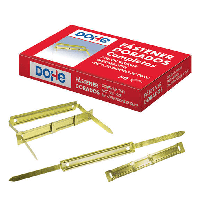 Dohe Caja de 50 Fasteners Metalicos Dorados - Para Encuadernaciones de 80mm - Lengüeta y Pasador 1
