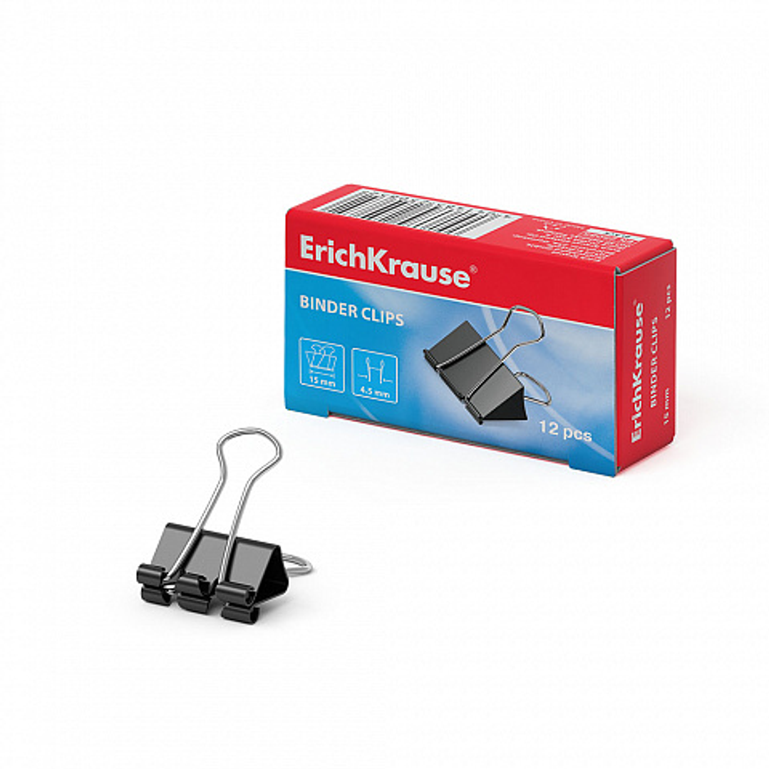 Erichkrause Pack de 12 Pinzas para Papeles 15mm - Capacidad hasta 55 hojas - Alambre de Acero de Alta Calidad - Color Negro 1