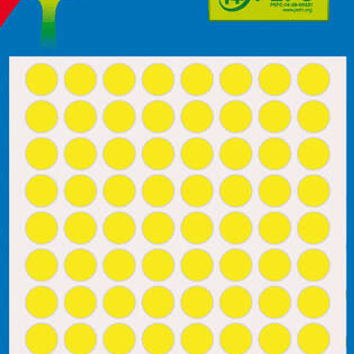 Apli Minibolsa de 288 Etiquetas Redondas Ø 8mm - 3 Hojas por 96 Etiquetas - Adhesivo Permanente - Color Amarillo Fluor 1
