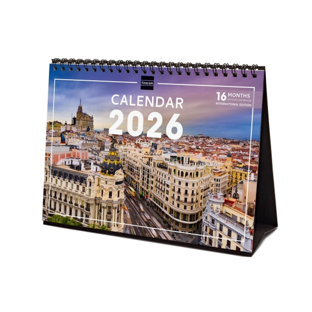 Finocam Calendario de Sobremesa Internacional - Anual 2026 - Imagenes Variadas - 210x70x155mm - Tematica de Madrid 1