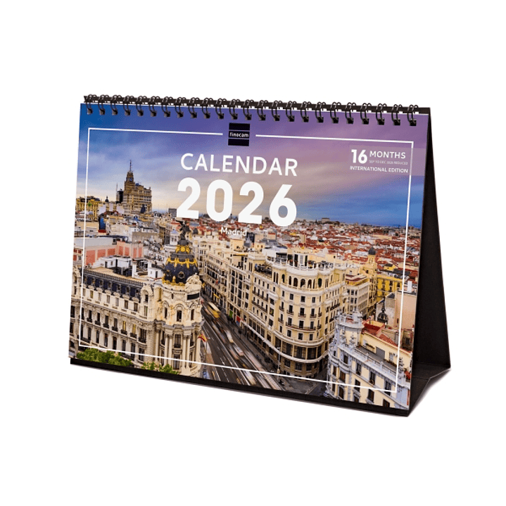 Finocam Calendario de Sobremesa Internacional - Anual 2026 - Imagenes Variadas - 210x70x155mm - Tematica de Madrid 1