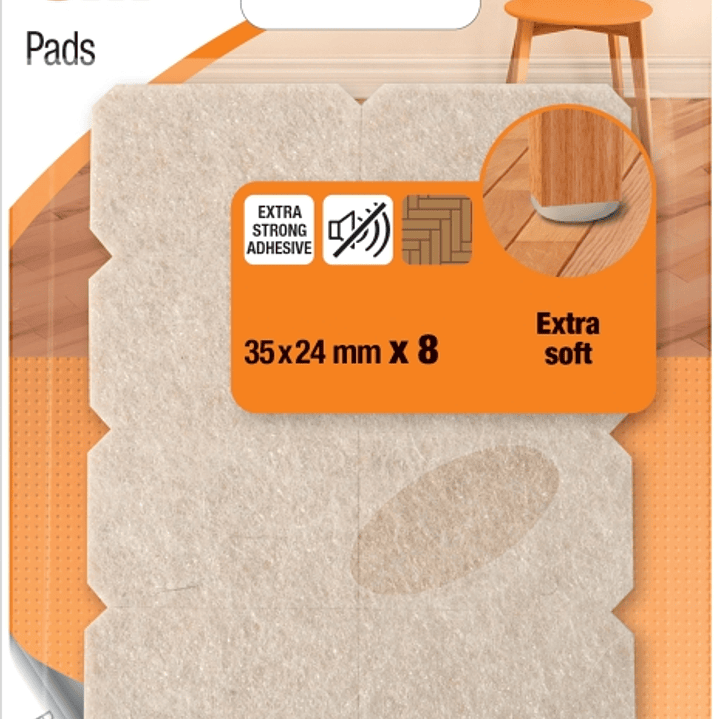 3M Pack de 8 Almohadillas de Fieltro - Extra Suaves - 35x24mm - Color Beige 1