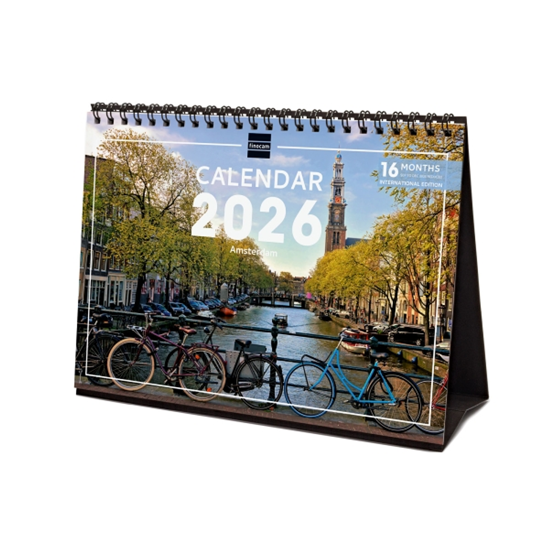 Finocam Calendario de Sobremesa Internacional - Anual 2026 - Imagenes Variadas - 210x70x155mm - Tematica de Amsterdam 1