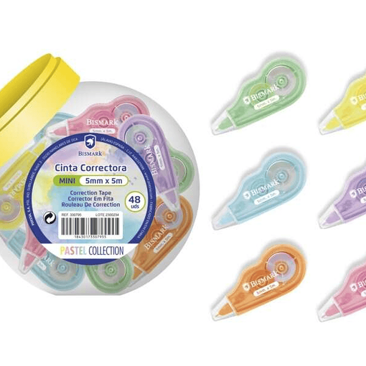 Bismark Mini Cinta Correctora Pastel 5mm x 5m - Correccion Instantanea - No Deja Huella en Fotocopias 1